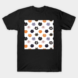 Cat Faces Pattern on white T-Shirt